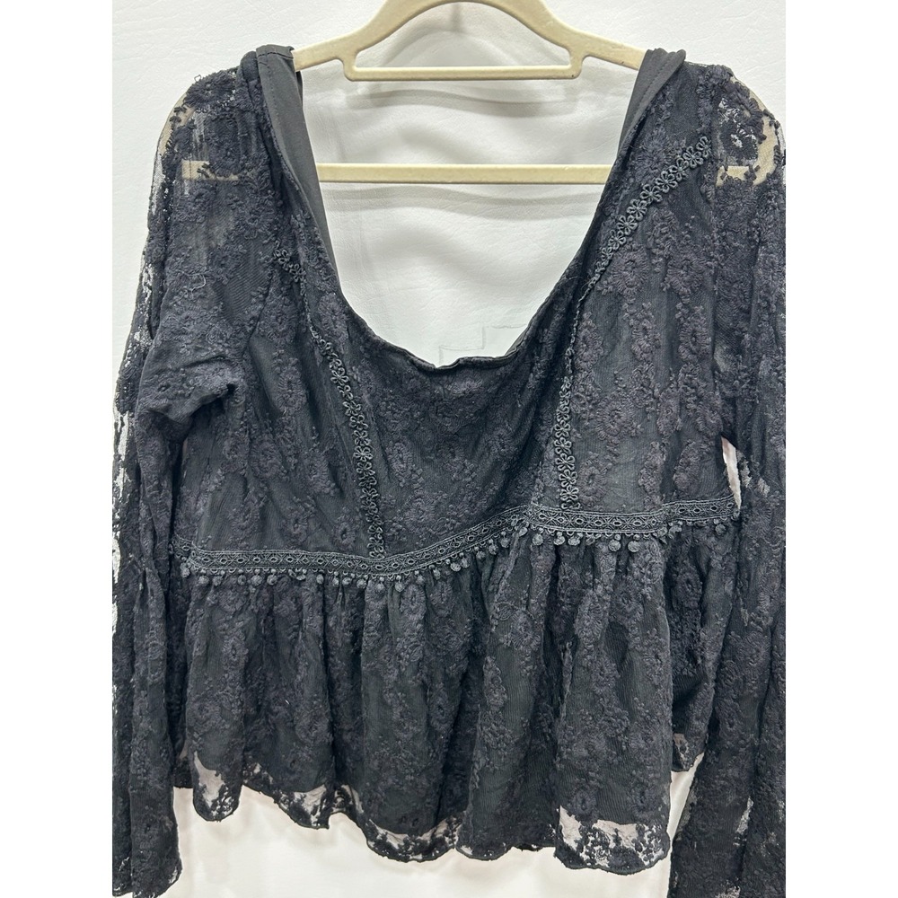 Cider Blouse Womens 1X Black Lace Sheer Peplum Gothic Dark Romantic Whimsigoth - Picture 2 of 10